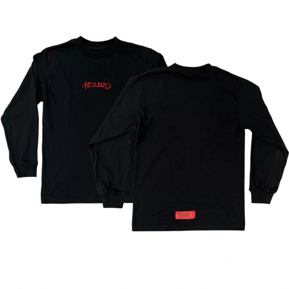 Lil’ Peep ‘Hellboy’ Black Long Sleeve Red Embroidered Shirt Size S